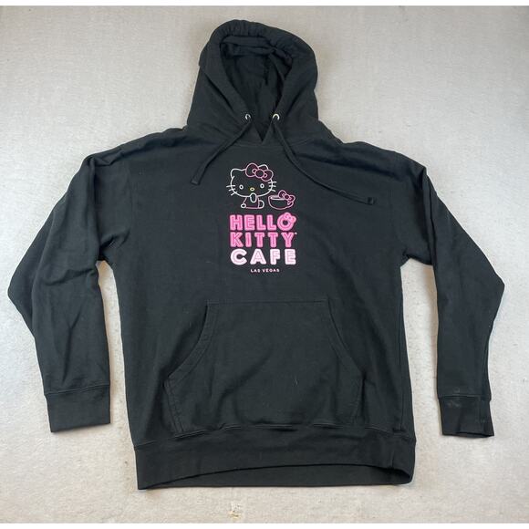 Hello Kitty Cafe Las Vegas Womens Sz L Hoodie Sweatshirt Black - Picture 1 of 10